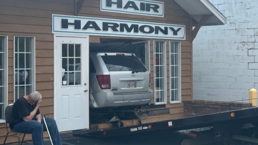 vehicle-drives-through-mineral-ridge-hair-salon