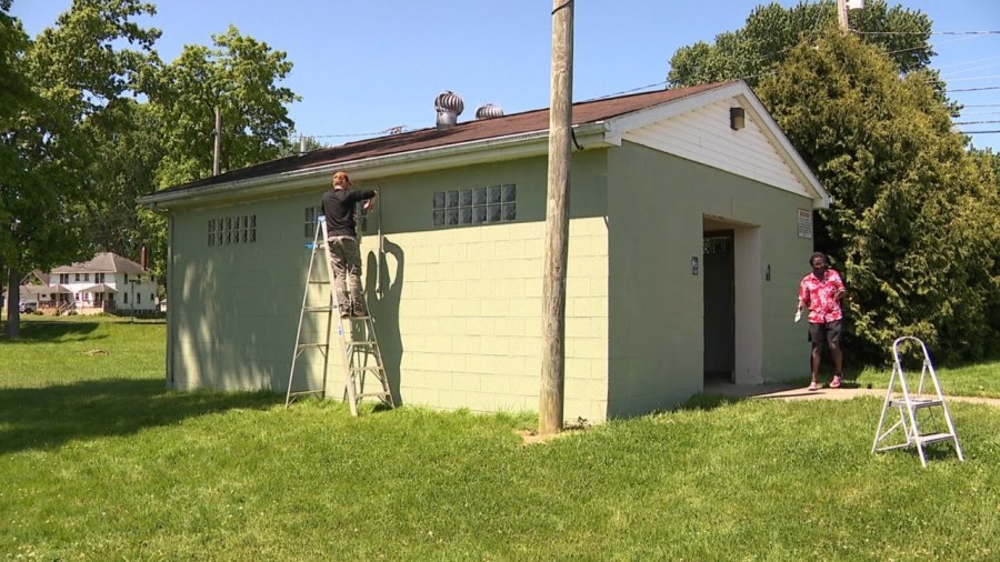 newton-falls-residents-repaint-vandalized-park-bathroom